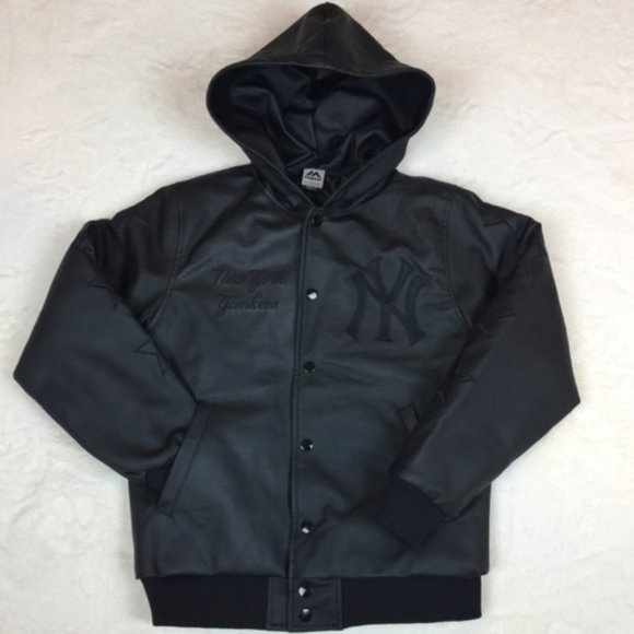 Yankees Faux Leather Hooded Quilt Bomber Jacket S - Picture 6 of 8